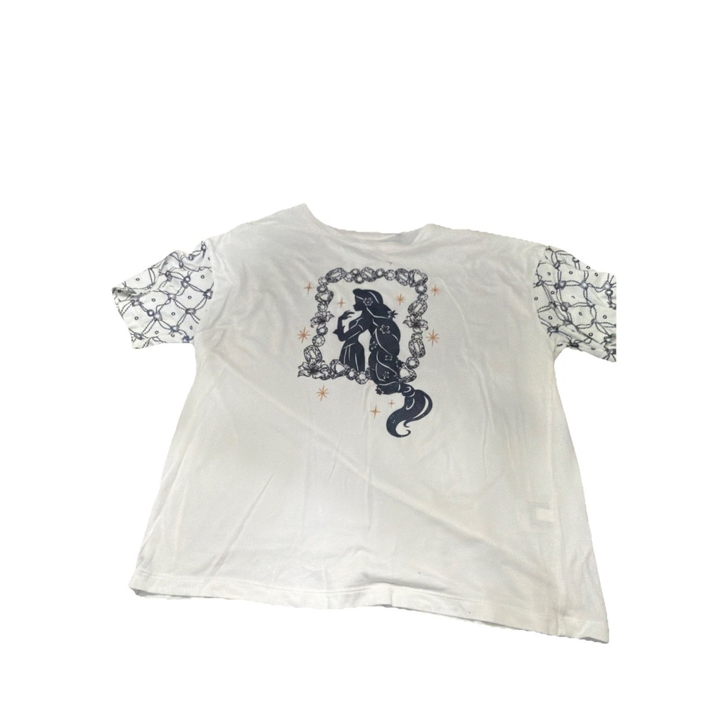 Disney Uniqlo UT White Sparkle Glitter Rapunzel Tangled t-shirt Top S